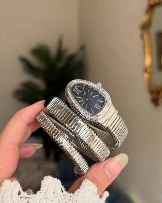 Serpenti Snake Watch Silver Black