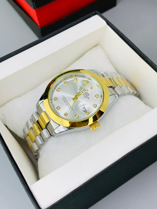 Tow Tone White Stone Model with Date Function